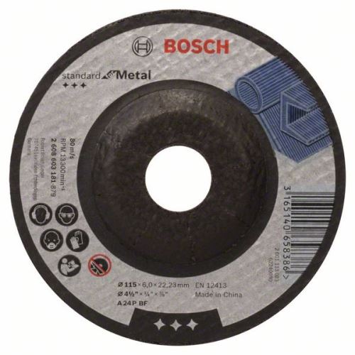 BOSCH Disco de desbaste perfilado Estándar para metal A 24 P BF, 115 mm, 22,23 mm, 6,0 mm 2608603181