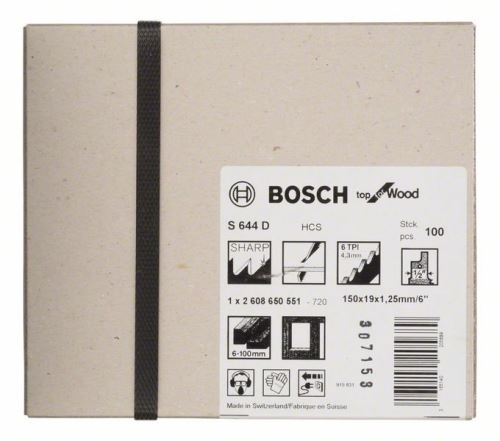 BOSCH Hoja de sierra para sierra trasera S 644 D Top para madera (100 uds) 2608650551