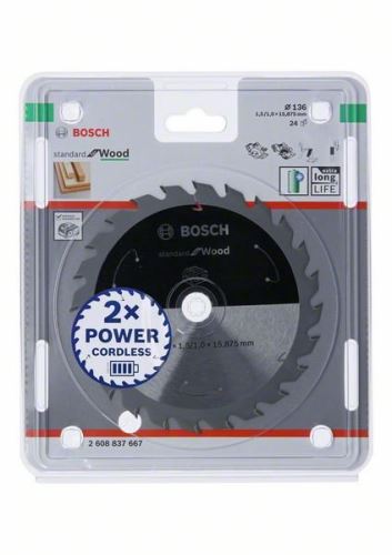 BOSCH Hoja de sierra para sierras inalámbricas; Estándar para Madera 136x15.875x1.5/1.0x24T 2608837667