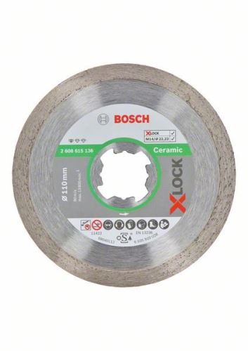 BOSCH X-LOCK Disco de corte Diamante Estándar para sistema Cerámico 110 x 22,23 x 1,6 x 7,5 mm 2608615136