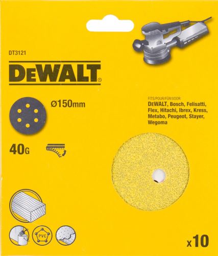 Disco de lija con velcro DeWALT 150 mm K240 (10 uds) DT3127