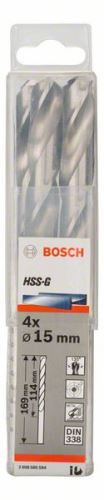 BOSCH Brocas para metal HSS-G, DIN 338 15 x 114 x 169 mm (4 uds) 2608585594