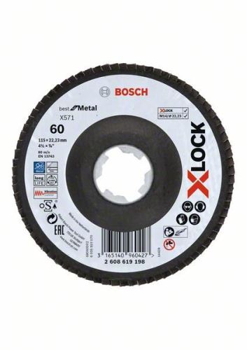 BOSCH X-LOCK Muelas abrasivas de láminas del sistema Best for Metal Ø 115 mm, G 60, X571, versión curvada, fibra de vidrio 2608619198