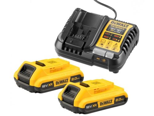 CARGADOR DEWALT XR + 2 BATERÍAS X 18V CON CAPACIDAD 2.0 AH DCB1104D2