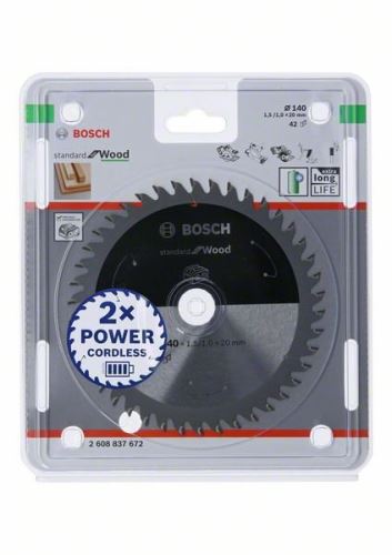 BOSCH Hoja de sierra para sierras inalámbricas; Estándar para Madera 140x20x1.5/1.0x42T 2608837672