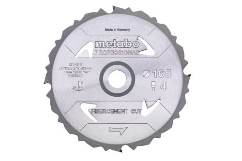 METABO Hoja de sierra 165 x 20 mm, 4 dientes, 5° FibercementCutProf 628289000