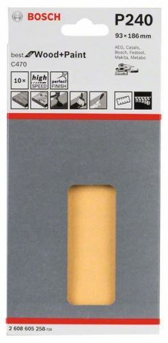 BOSCH Papel de lija C470 93 x 186 mm, 240 (10 uds) 2608605258