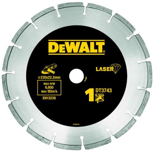 DeWALT DIA Disco segmentado para materiales de construcción y hormigón, para corte en seco, 230 x 22,2 mm DT3743