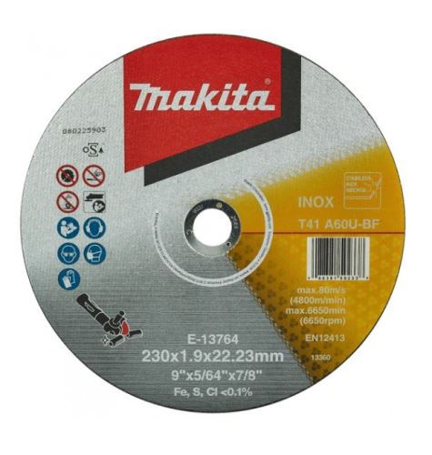 Disco de corte MAKITA acero inoxidable 230x1,9x22,23 mm E-13764