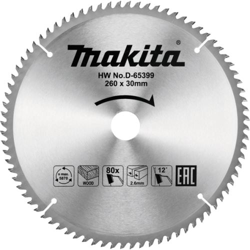 MAKITA Hoja de sierra para madera 260x30mm 80Z D-65399