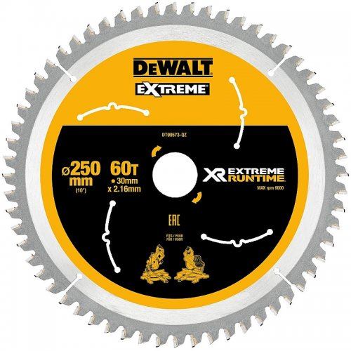 Hoja de sierra DeWALT (ideal para sierras FLEXVOLT) 250 x 30 mm, 60 dientes DT99573