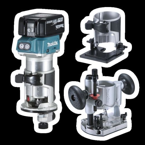 MAKITA Fresadora combinada inalámbrica con accesorios Li-ion 18V/5.0Ah DRT50RTJX2