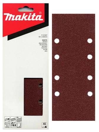 Papel de lija MAKITA 93x228 mm 8 agujeros K240, 10 piezas P-36049