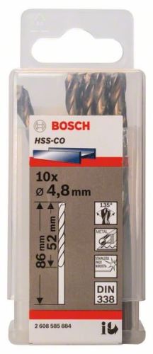 BOSCH Brocas para metal HSS-Co, DIN 338 4,8 x 52 x 86 mm (10 uds) 2608585884