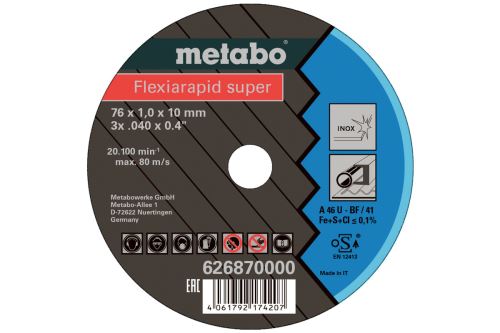 METABO Disco de corte FLEXIARAPID (5 uds) 76x1,0x10 mm Inox 626870000