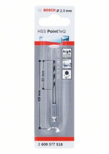 BOSCH Broca para metal HSS PointTeQ HEX con vástago de 6 puntas; 2,5 mm (5 unidades) 2608577518