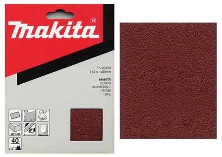 Papel de lija MAKITA 114x140 mm K40, 10 piezas P-36398