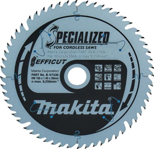 MAKITA Hoja de sierra Efficut para madera 165x20 56T B-57320