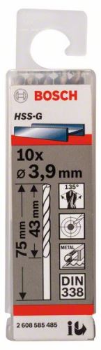 BOSCH Brocas para metal HSS-G, DIN 338 3,9 x 43 x 75 mm (10 uds) 2608585485