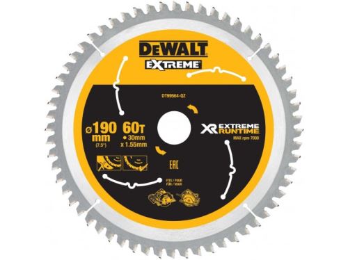 Hoja de sierra DeWALT (ideal para sierras FLEXVOLT) 190 x 30 mm, 60 dientes DT99564