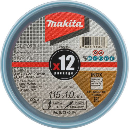 MAKITA Disco de corte para acero y acero inoxidable 115x1.0x22.23mm E-03034-12