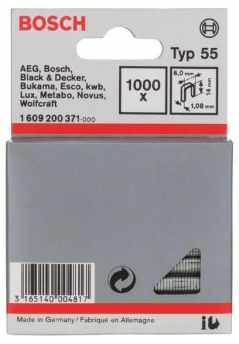 BOSCH Grapas estrechas para grapadora, tipo 55 6 x 1,08 x 14 mm (1000 uds) 1609200371