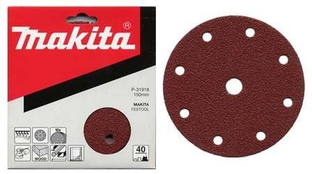 MAKITA papel de lija Velcro 150 mm 9 agujeros K240, 10 piezas P-31996