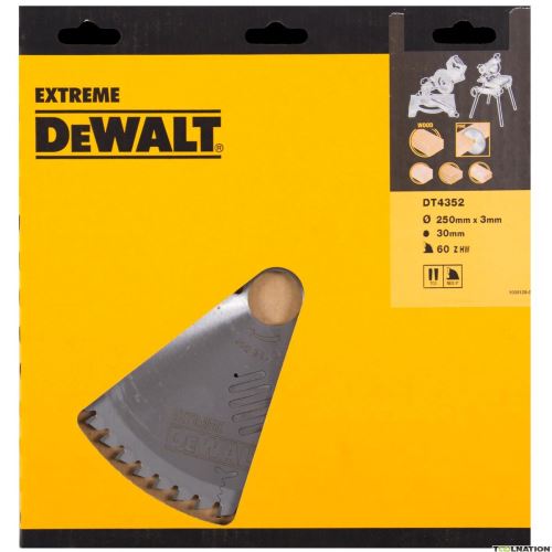 Hoja de sierra de taller DeWALT Extreme 250 x 30 mm, 60 dientes DT4352