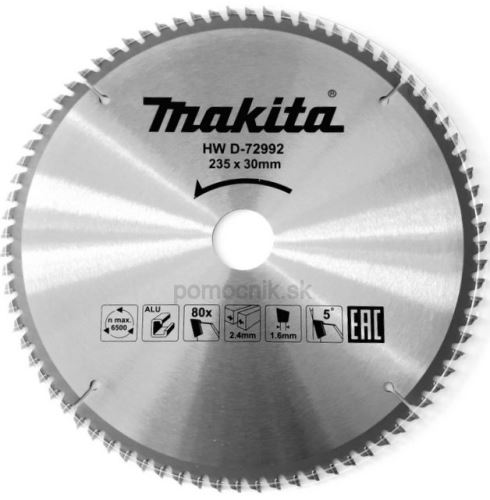 MAKITA hoja de sierra aluminio TCT 235x2,4x30 mm 80 dientes D-72992