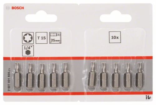 BOSCH Punta de destornillador extra dura Extra-Hart T15, 25 mm (10 uds) 2607001608