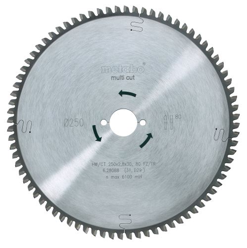 METABO Hoja de sierra "multi cut - professional", 250 x 30 mm, 80 dientes, 5° neg 628088000