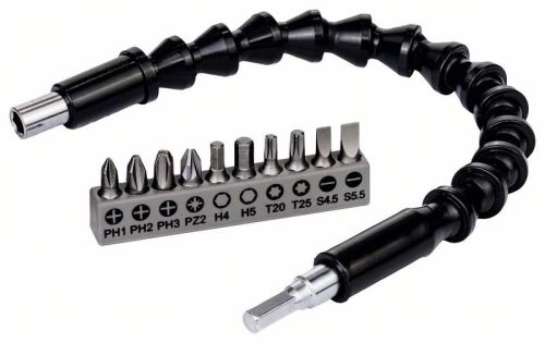 BOSCH 11 piezas SDB Brocas de extensión flexibles de plástico Brocas de extensión flexibles de plástico Juego de puntas de tornillo de 300 mm PH1, PH2, PH3, PZ2, Hex4, Hex5, T20, T25, SL 0,6 × 5; SL 0,8 × 5 2608522377