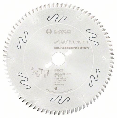 BOSCH Hoja de sierra circular Top Precision Best para panel laminado abrasivo 250 x 30 x 3,2 mm, 80 2608642109