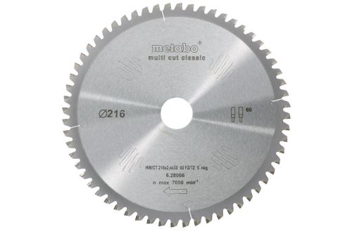 METABO Hoja de sierra HW/CT 216 x 30 mm, 60 dientes 628066000