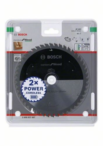 BOSCH Hoja de sierra para sierras inalámbricas, Estándar para madera, 165x20x1,5/1,0x48T 2608837687