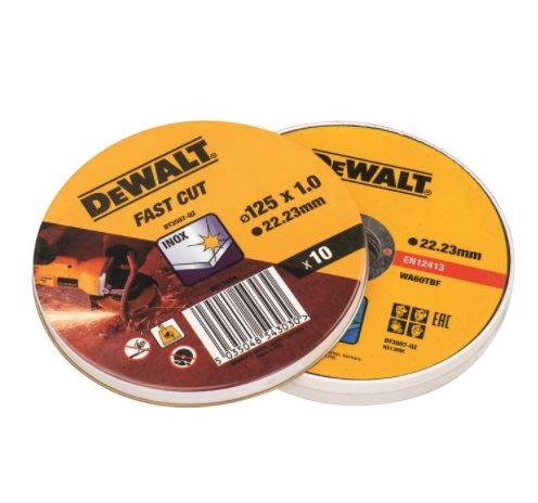 DeWALT Juego de discos de corte para acero inoxidable, planos, 125 x 22,2 x 1,0 mm (10 piezas) DT3507