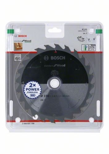 BOSCH Hoja de sierra para sierras inalámbricas; Estándar para Madera 190x30x1.6/1.1x24T 2608837708