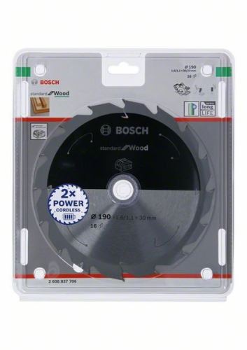 BOSCH Hoja de sierra para sierras inalámbricas; Estándar para Madera 190x30/20x1.6/1.1x16T 2608837706