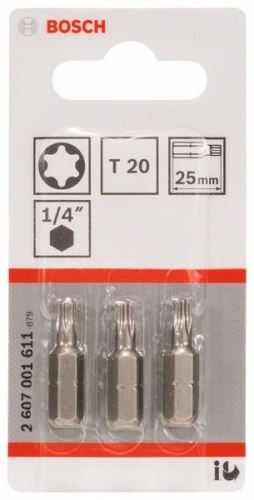 BOSCH Punta de destornillador extra dura Extra-Hart T20, 25 mm (3 uds) 2607001611