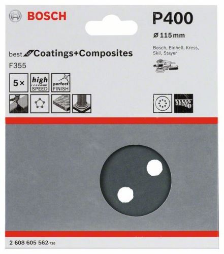 BOSCH Papel de lija F355, paquete de 5 115 mm, 400 2608605562