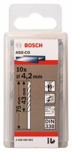 BOSCH Brocas para metal HSS-Co, DIN 338 4,2 x 43 x 75 mm (10 uds) 2608585882