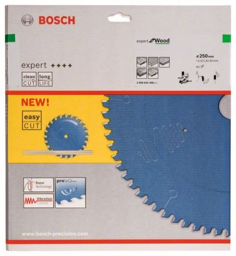 BOSCH Hoja de sierra Expert para madera 250 x 30 x 2,4 mm, 60 2608642498