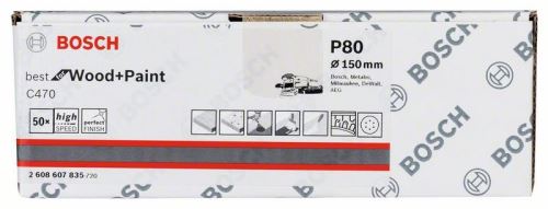 BOSCH Papel de lija C470, 150 mm, 80 (50 uds) 2608607835