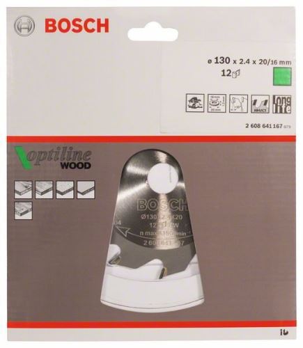 BOSCH Hoja de sierra Optiline Wood 130 x 20/16 x 2,4 mm, 12 2608641167