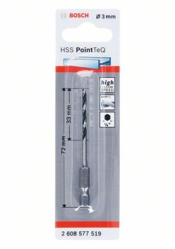 BOSCH Broca para metal HSS PointTeQ HEX con vástago de 6 puntas; 3 mm (5 piezas) 2608577519