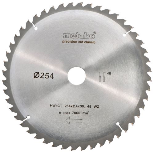 METABO Hoja de sierra HW/CT 254 x 30 mm, 48 dientes, 5 neg 628061000