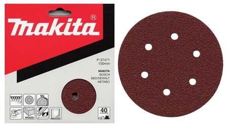 MAKITA papel de lija Velcro 150 mm 6 agujeros K60, 10 uds P-37487