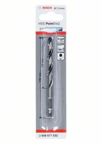 BOSCH Broca para metal HSS PointTeQ HEX con vástago de 6 puntas; 7,5 mm (5 unidades) 2608577532