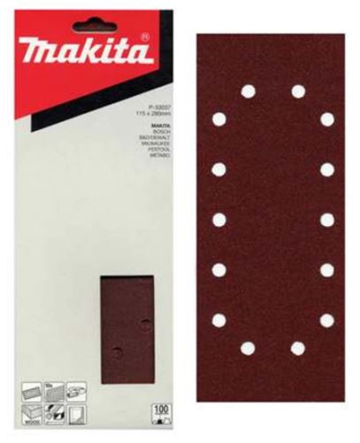 Papel de lija MAKITA 115x280 mm 14 agujeros K60, 10 piezas P-33015