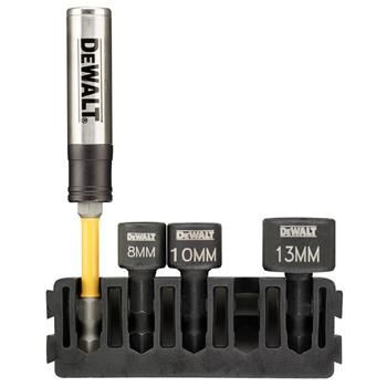 DeWALT Juego de soportes y cabezales de apriete (5 uds) / portapuntas + cabezales de apriete 8mm, 10mm, 13mm + portapuntas Torsion DT70826